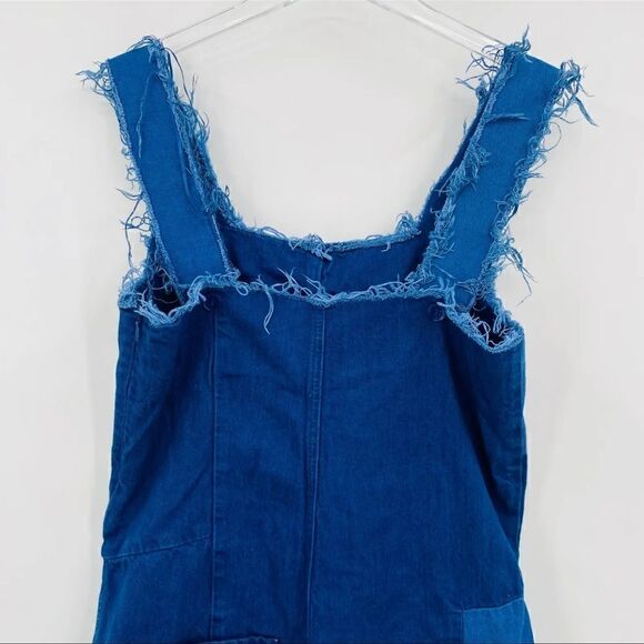 NEW Zara Size Small Denim Patchwork Raw Hem Nona Sleeveless Overall Romper - Picture 6 of 9